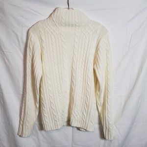 Women's Size S 4-6 Ivory Chunky Cable Knit Pullover Sweater Mock Neck #1070